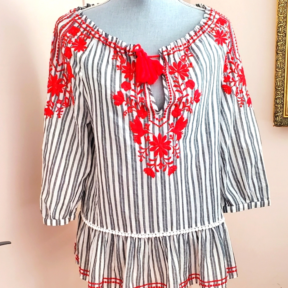 BNWT KATE SPADE NEW YORK cotton BLOOSE with embroidery  flowers